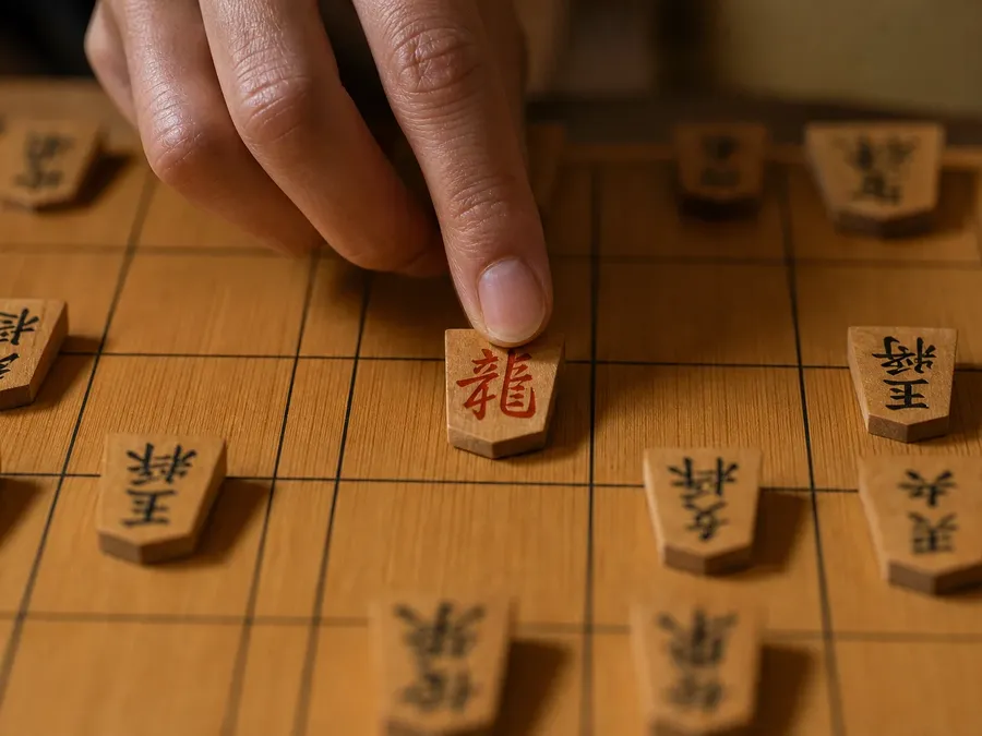 A shogi piece promoting in the far three ranks