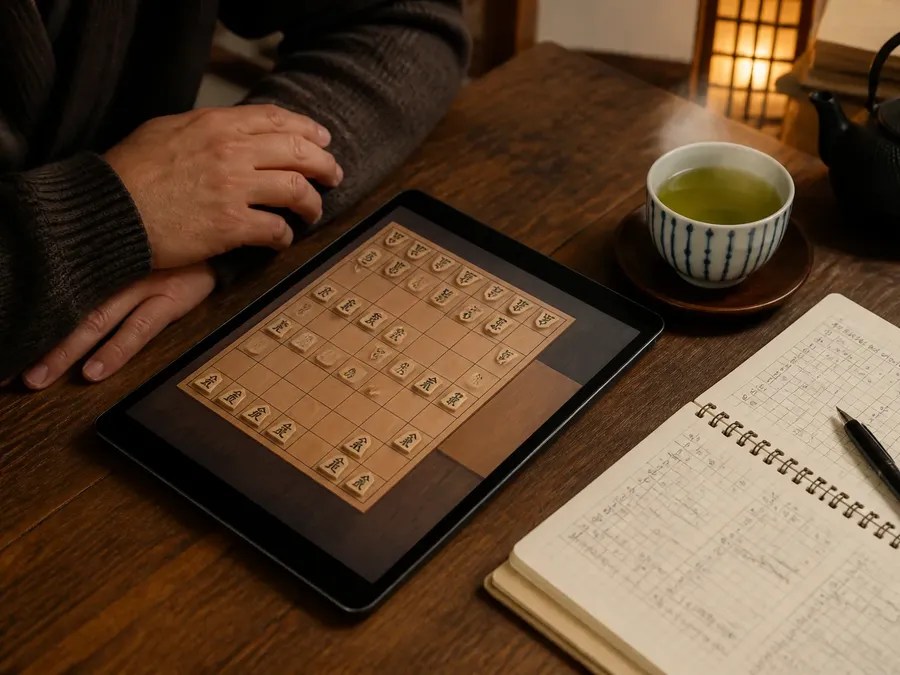 A hon-shogi game being reviewed move by move